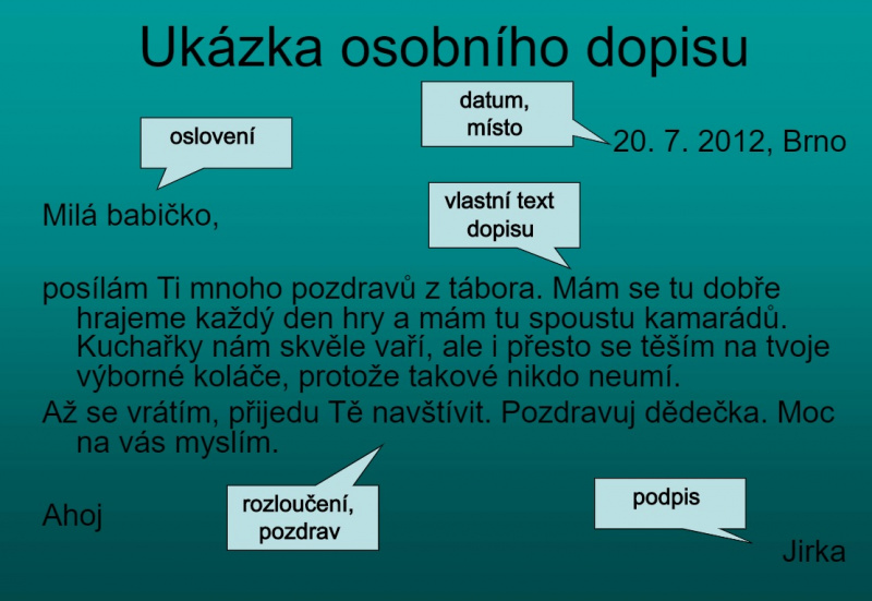 Co by měl obsahovat osobni dopis?